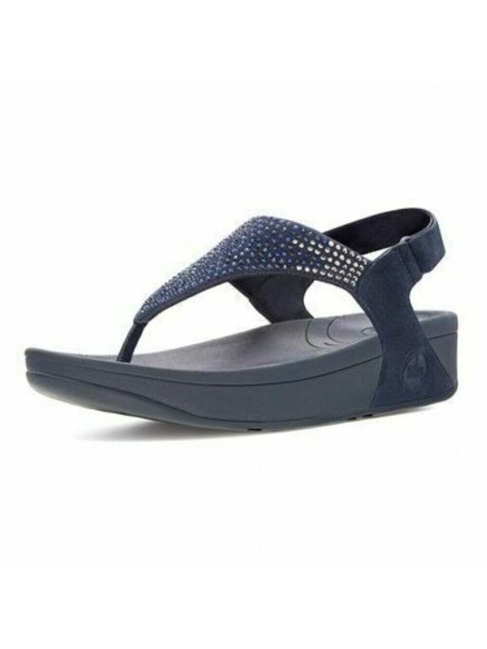 ** FitFlop Flare Navy Rhinestone Back Strap Toe Post Sandals Size 5/36